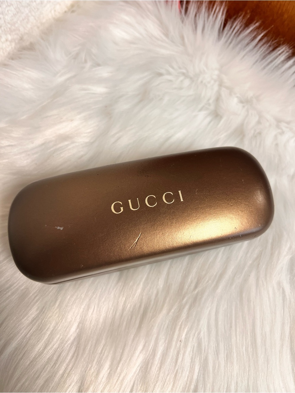 Gucci Metallic Bronze Eyewear Case with Gold Logo